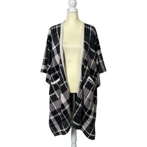 Cuddl Duds Plaid Sherpa Trim Cardigan Wrap S/M Buffalo Check Cozy Lounge Layer